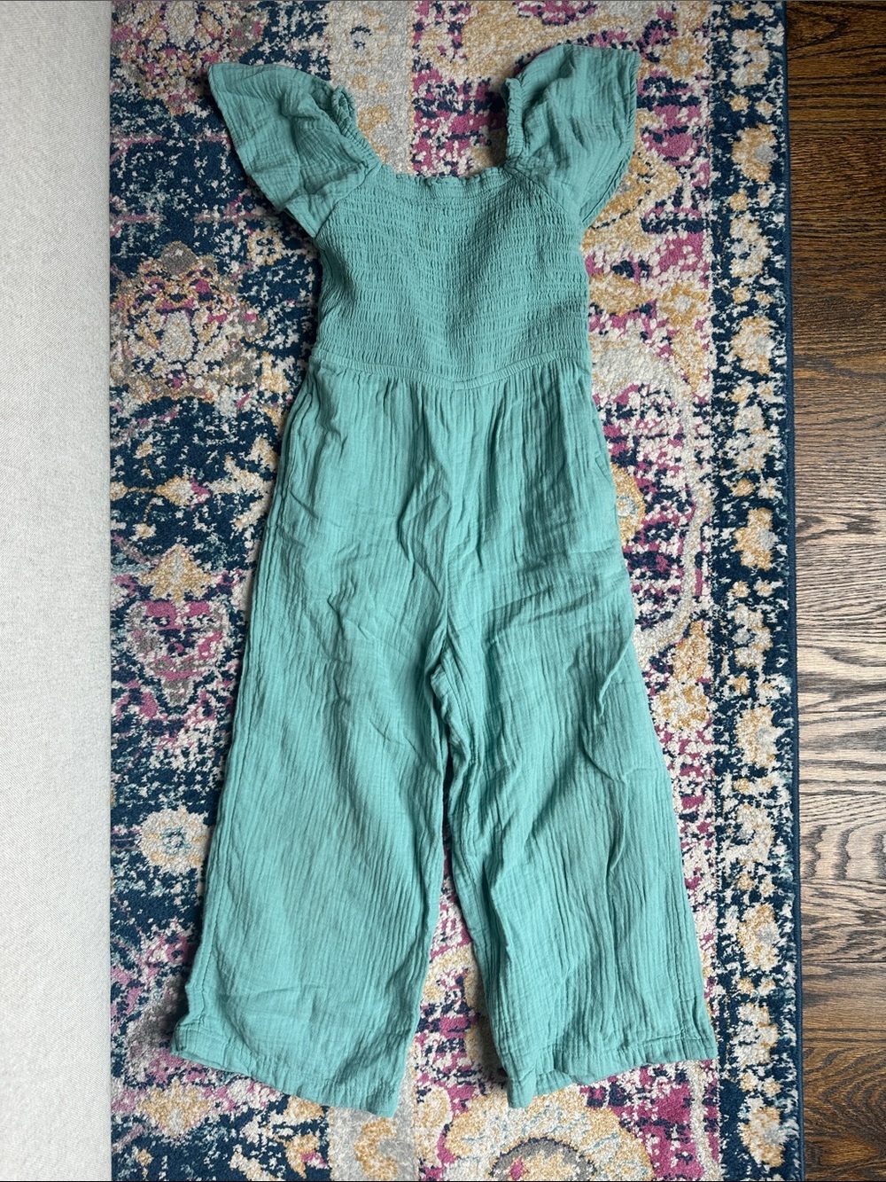 Cat & Jack Teal Smocked Jumpsuit with Flutter Sleeves